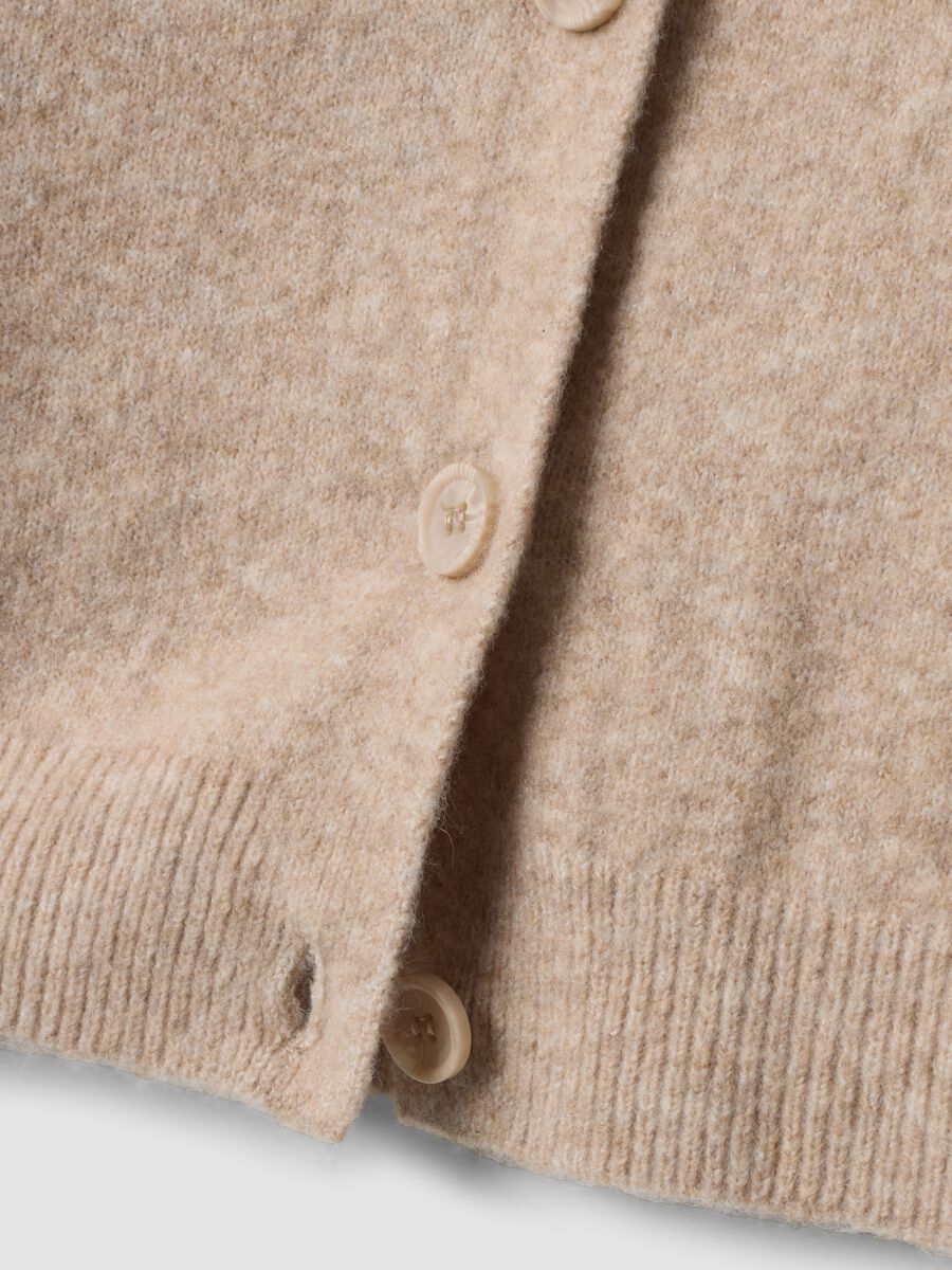 Beige stretch fabric crew-neck oversized cardigan_1