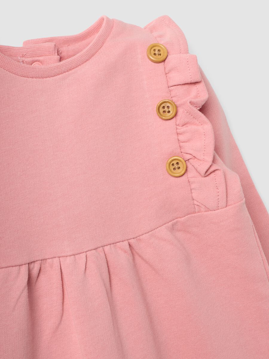 Pink organic cotton romper with ruffle for baby girl_2