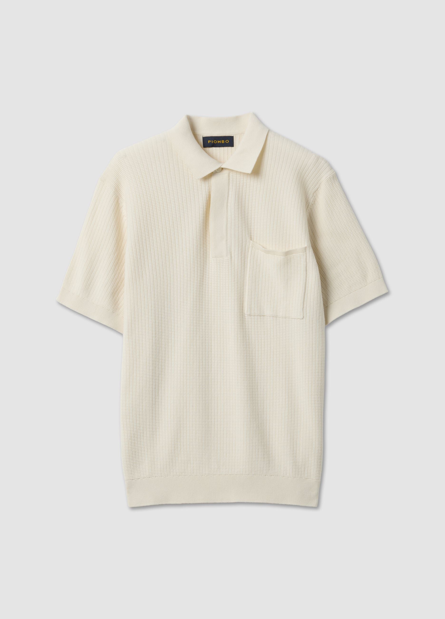White pure cotton polo with chest pocket, regular fit