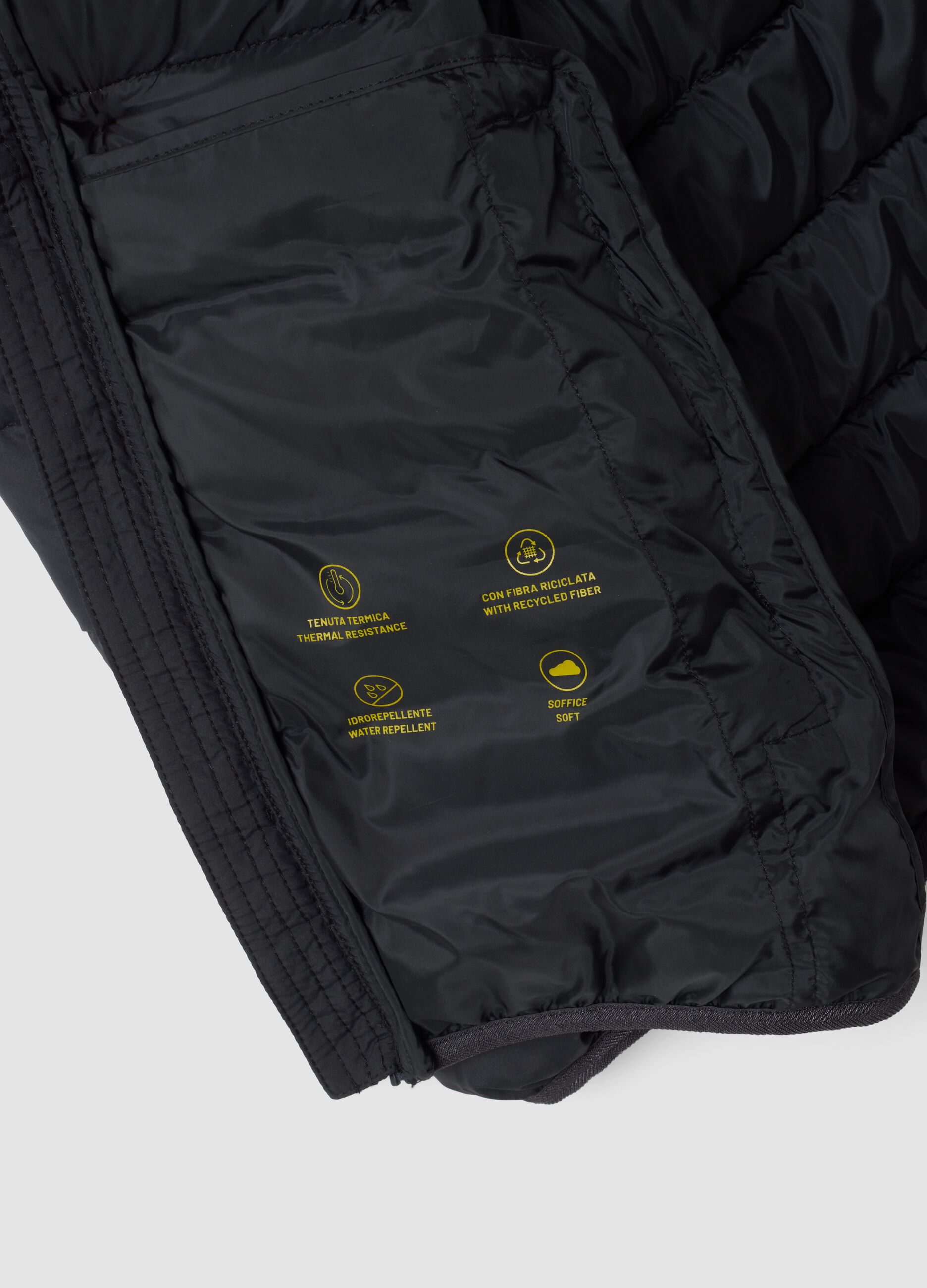Black Ultralight padded hooded jacket with zip for boys