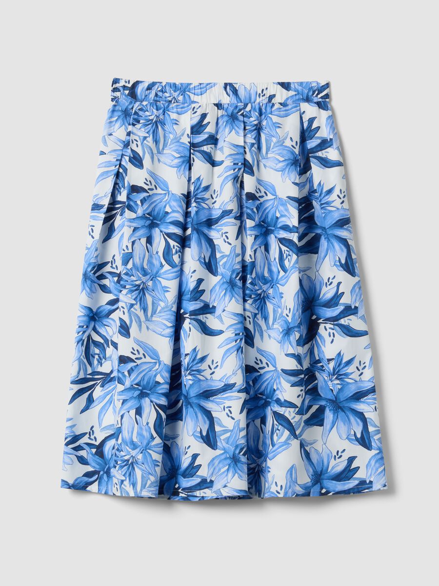 Blue and white cotton midi skirt with floral print_4