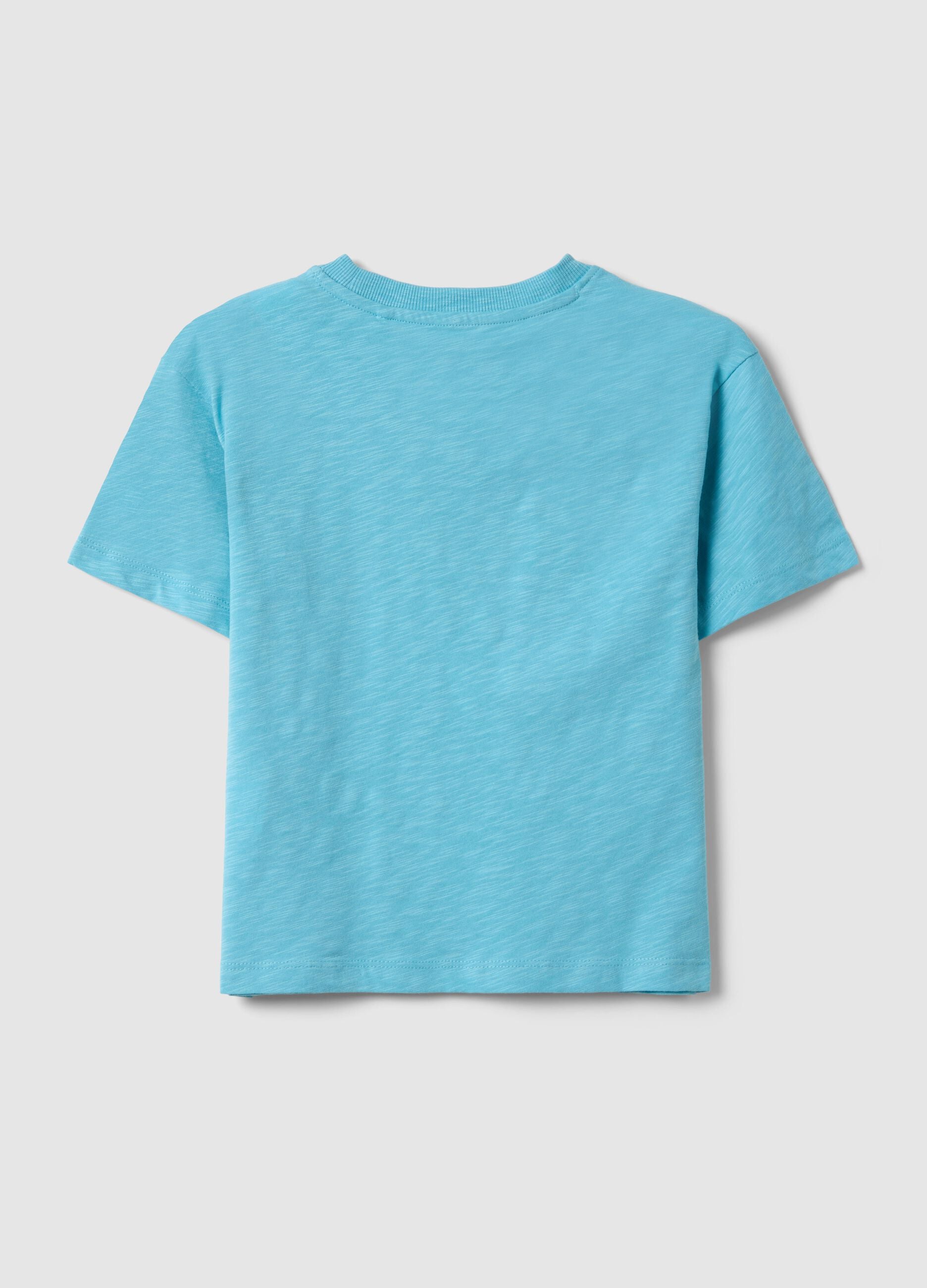 Oversized fit blue crew neck T-shirt in pure cotton for kids