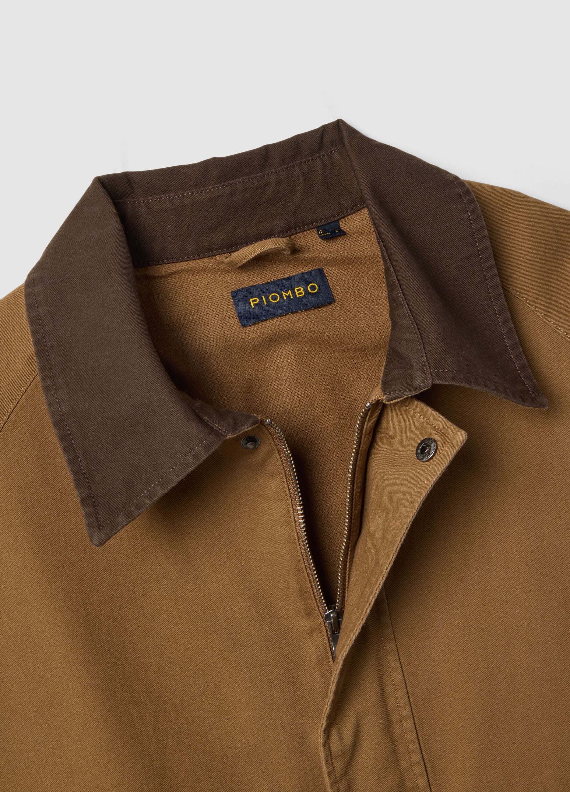 Brown pure cotton regular fit jacket with contrast collar