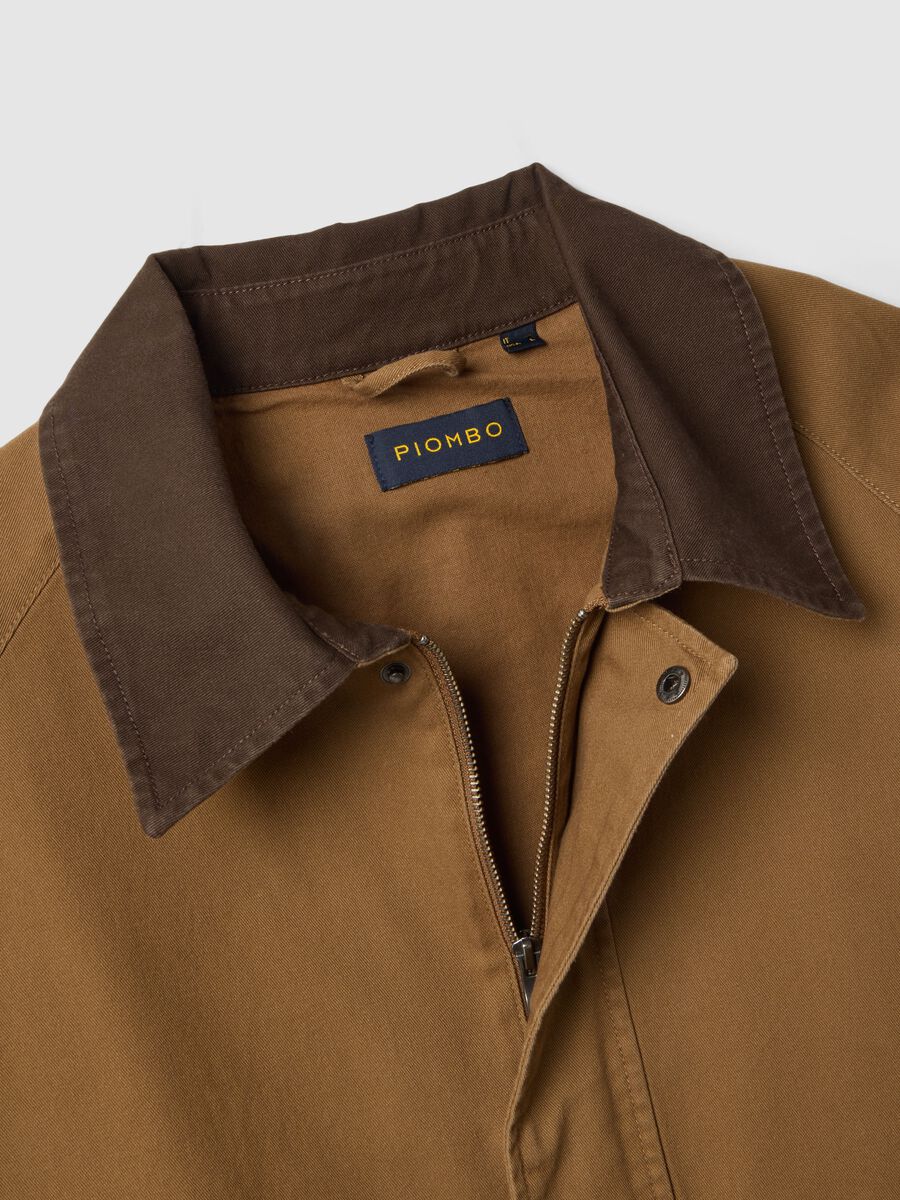 Brown pure cotton regular fit jacket with contrast collar_6