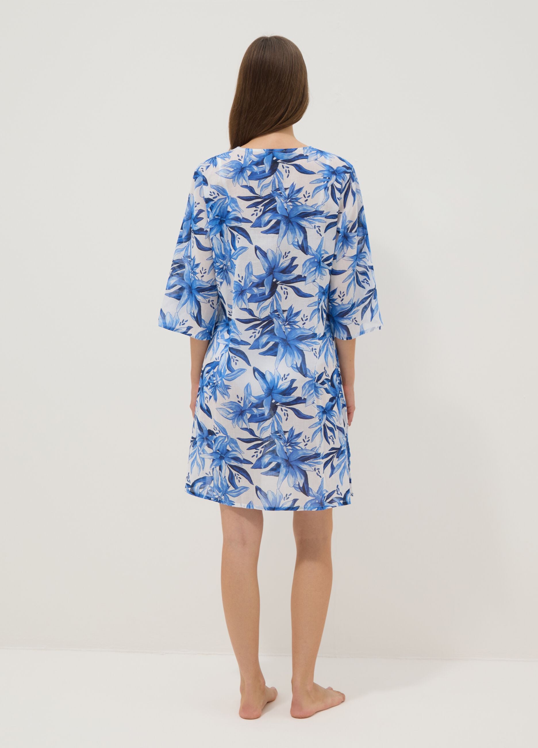 Multicoloured pure cotton kaftan with floral print