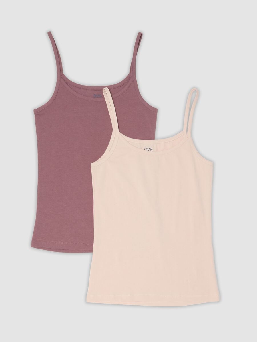 Bipack di canotte rosa in cotone elasticizzato con girocollo_4