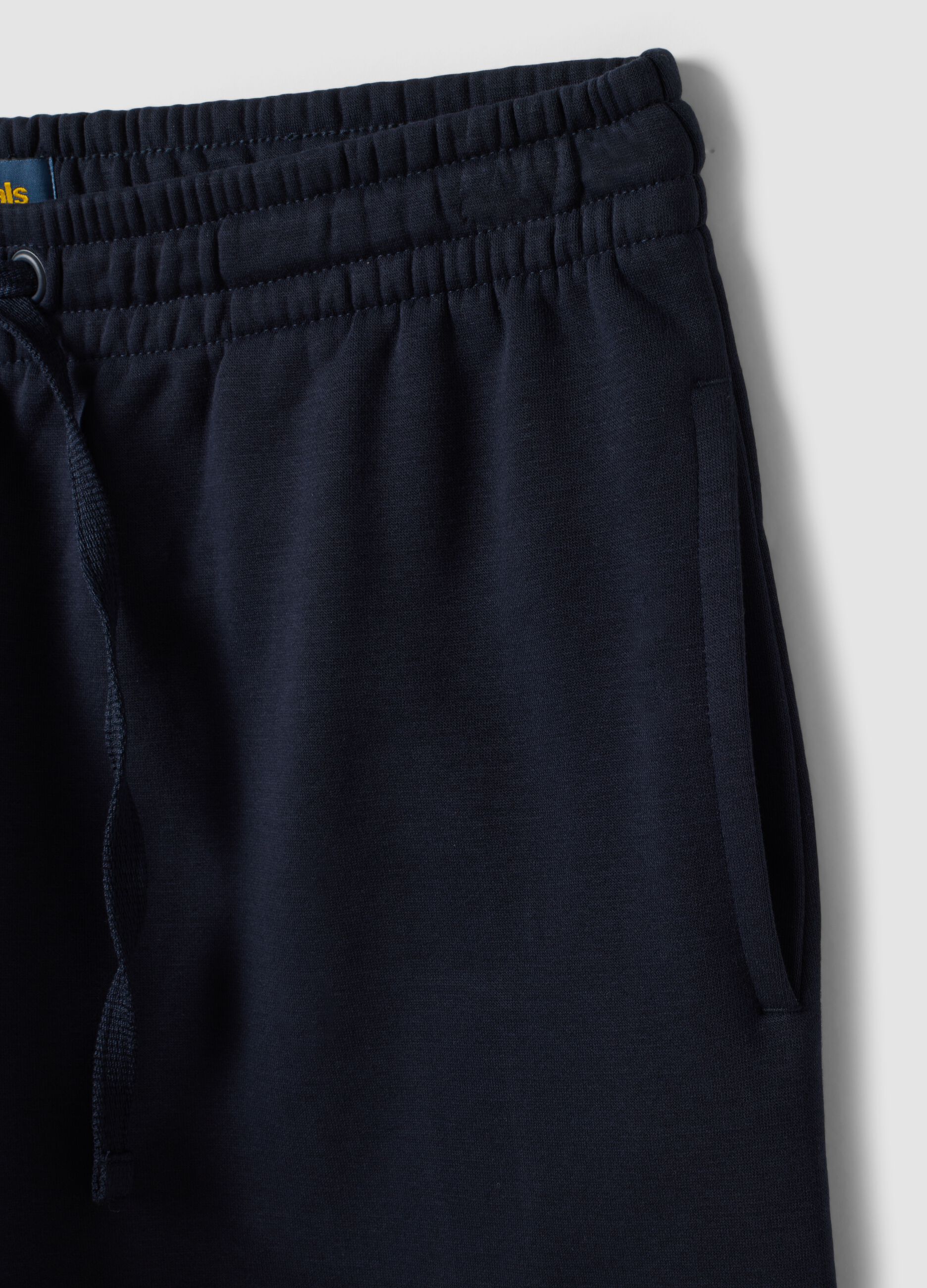 Navy cotton-blend shorts with elasticated waistband, regular fit