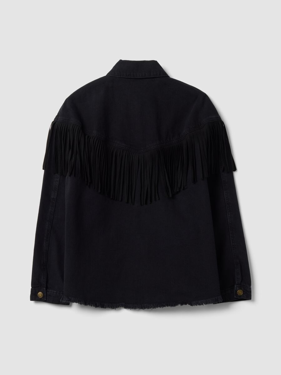 Black pure cotton denim jacket with fringes_6