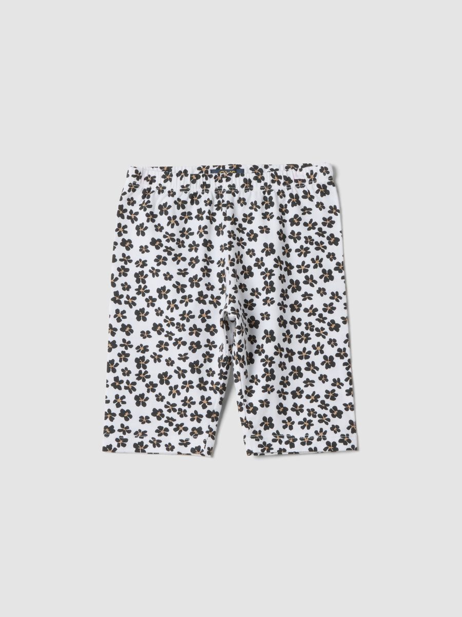 White organic cotton shorts with floral print_0