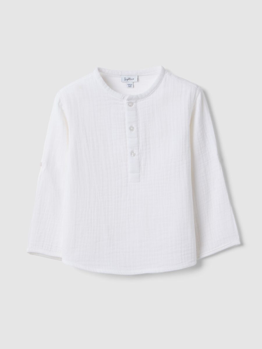 White pure cotton regular fit toddler shirt with Mandarin collar_0