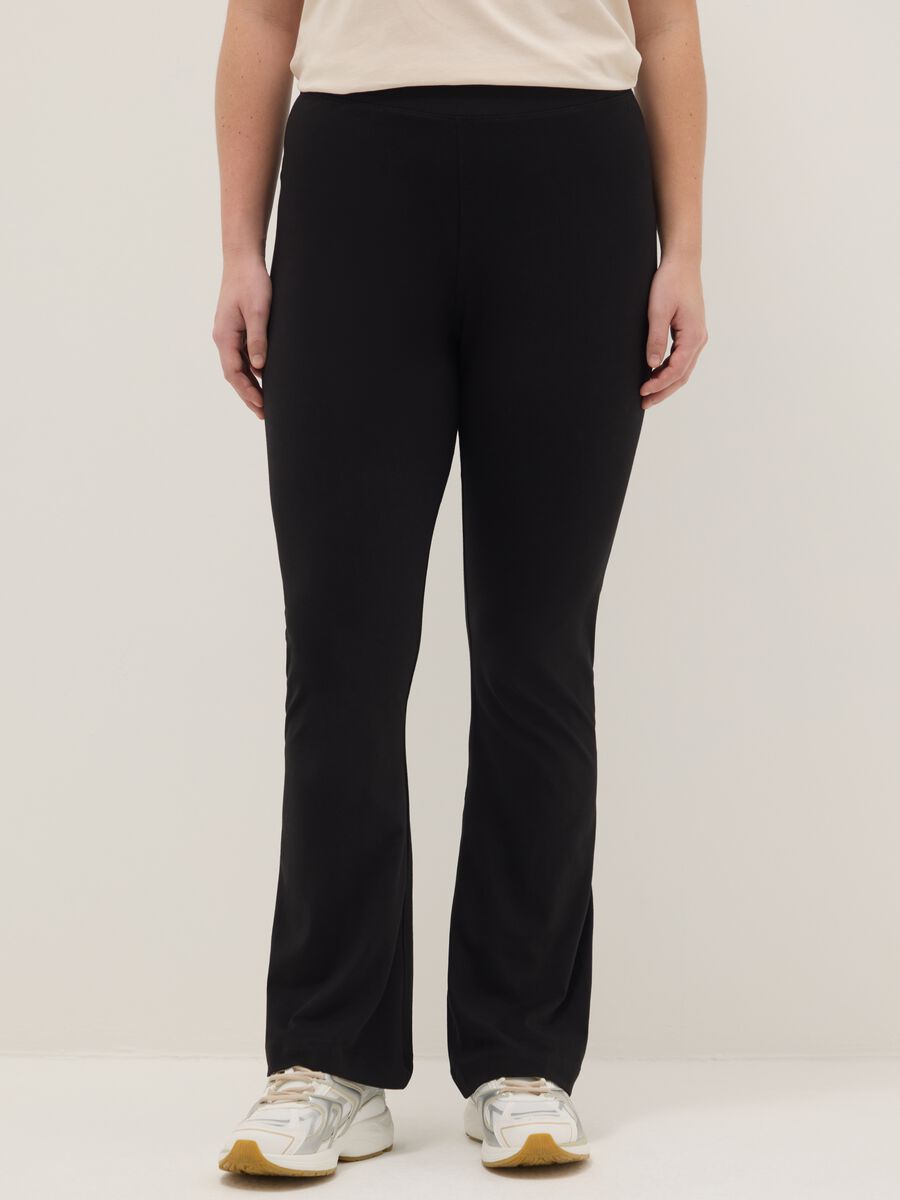 Black stretch cotton flare leggings_1