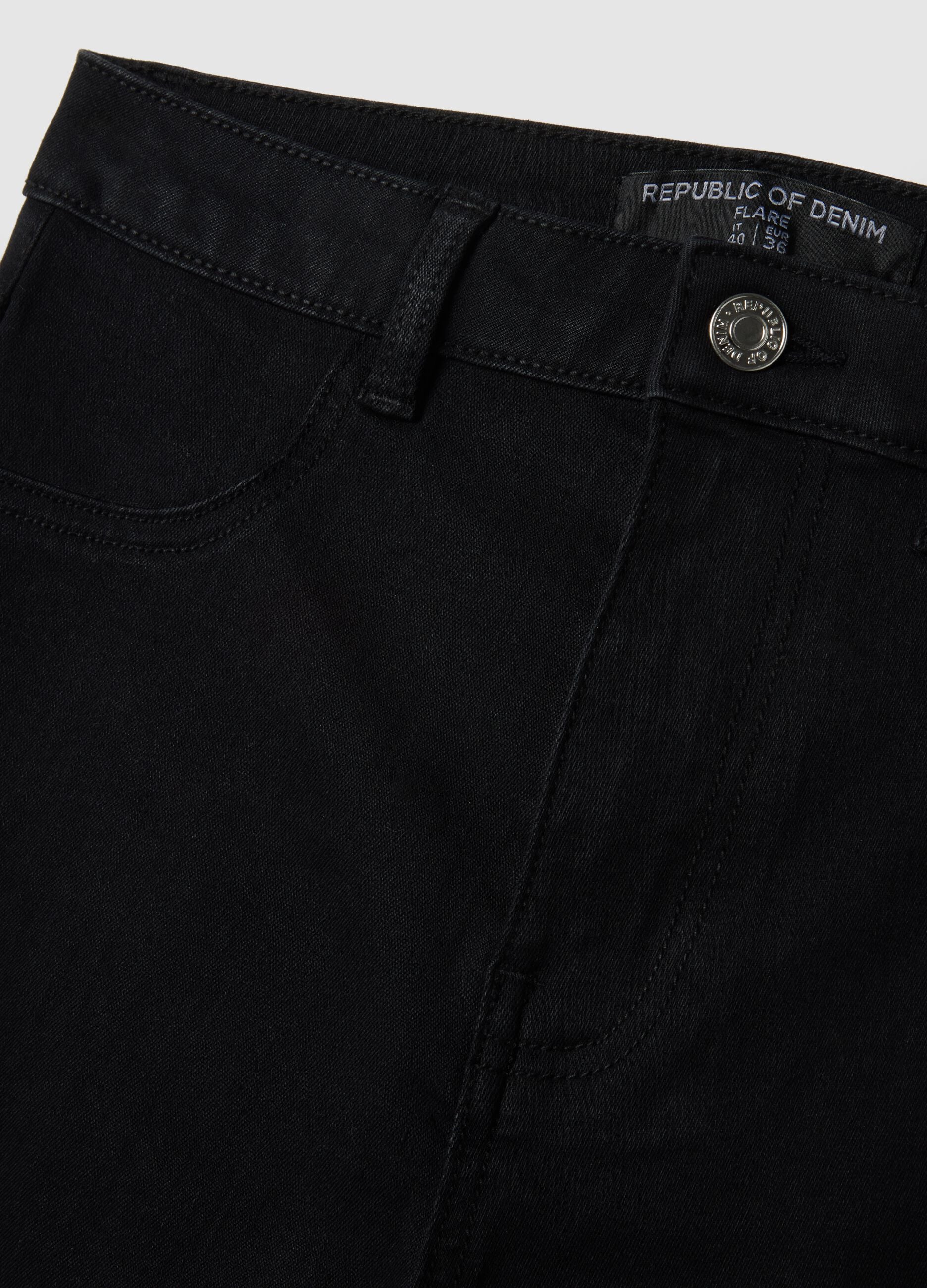 Black Cotton Blend Flare Fit Jeans
