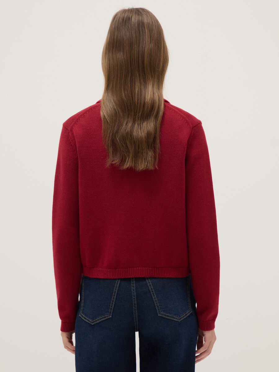 Red polo neck cardigan in pure cotton regular fit_2