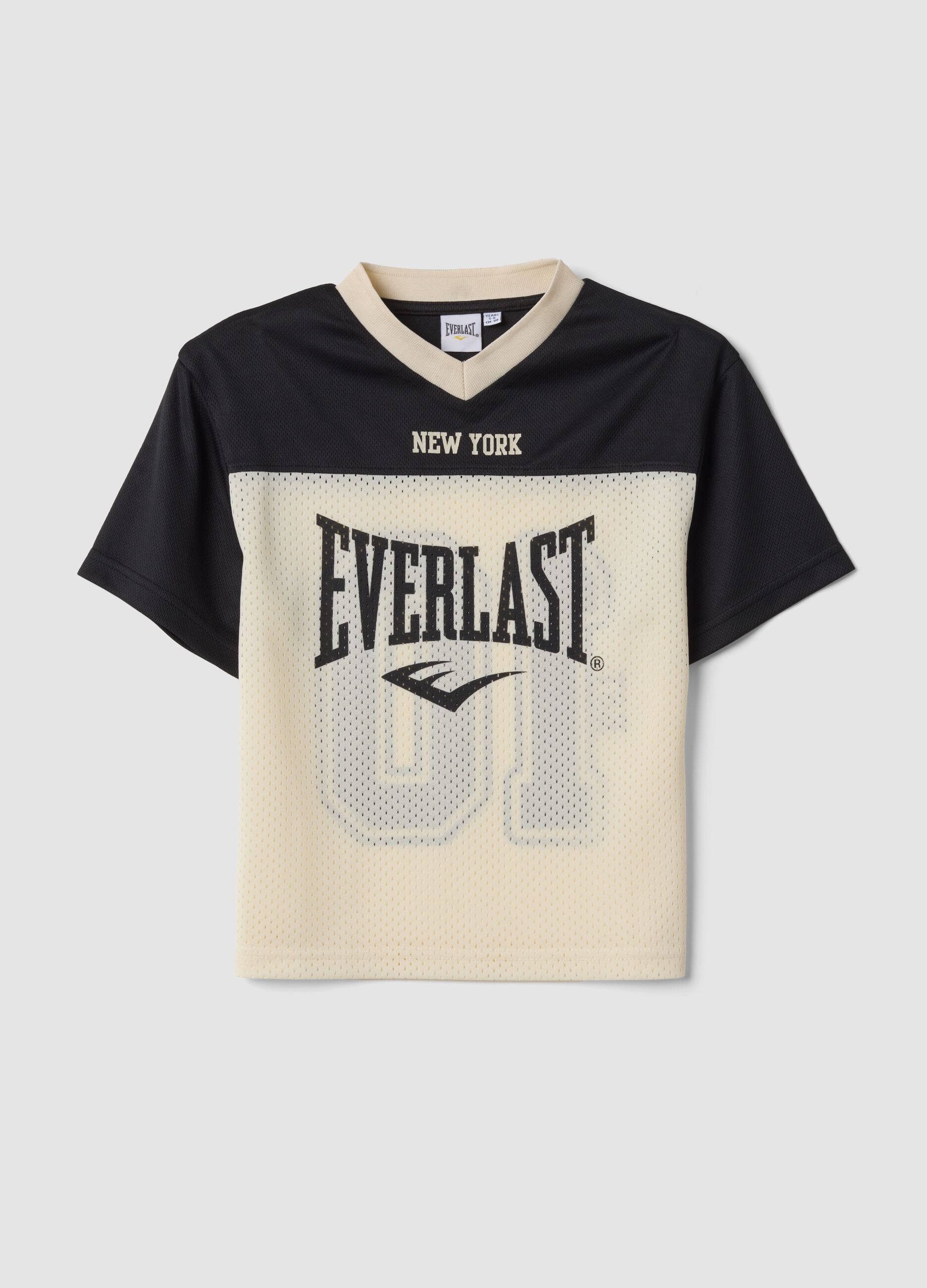 Beige kids&rsquo; short-sleeve V-neck oversized T-shirt
