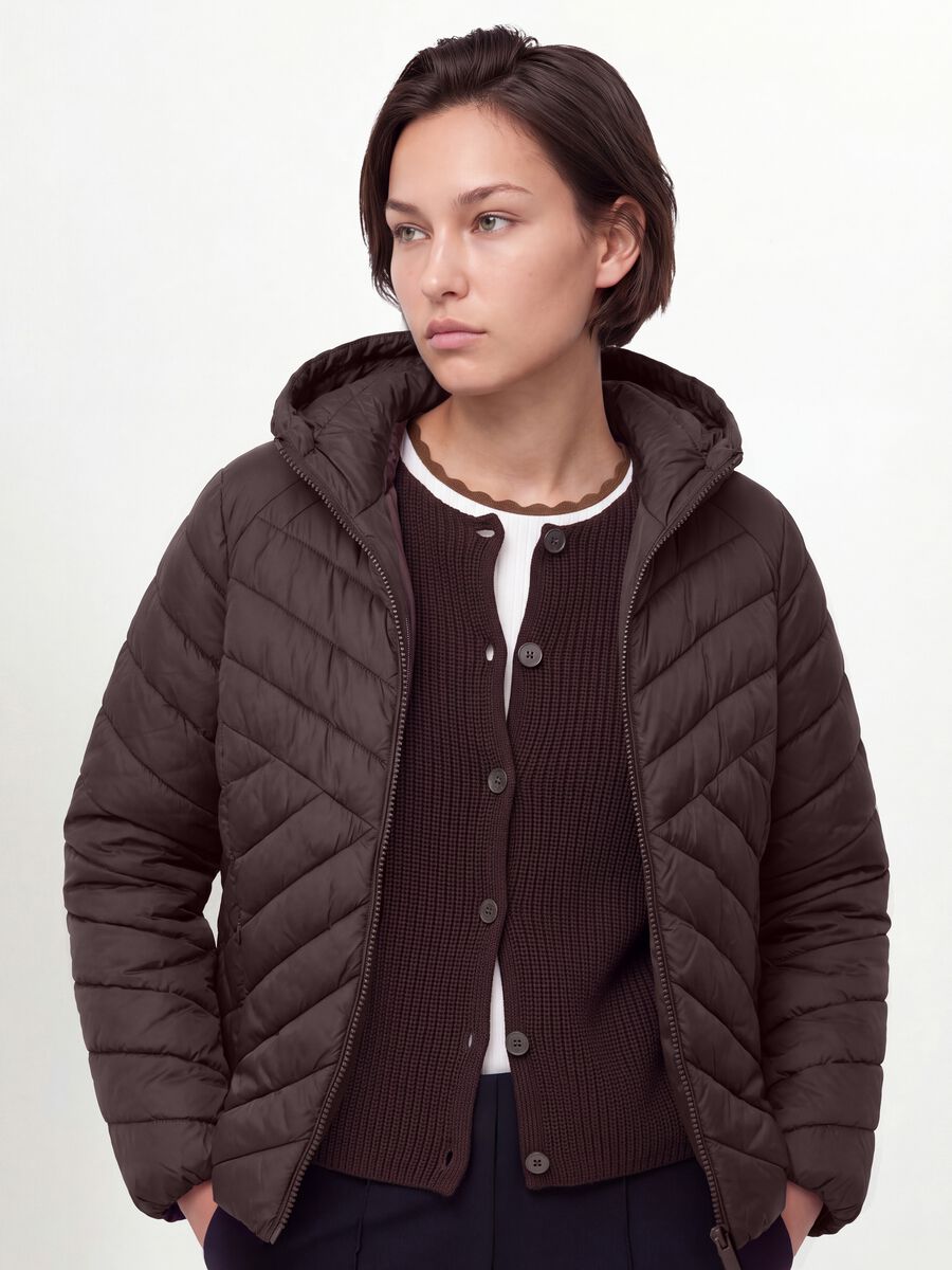 Ultralight purple quilted hooded jacket with zip, regular fit_0
