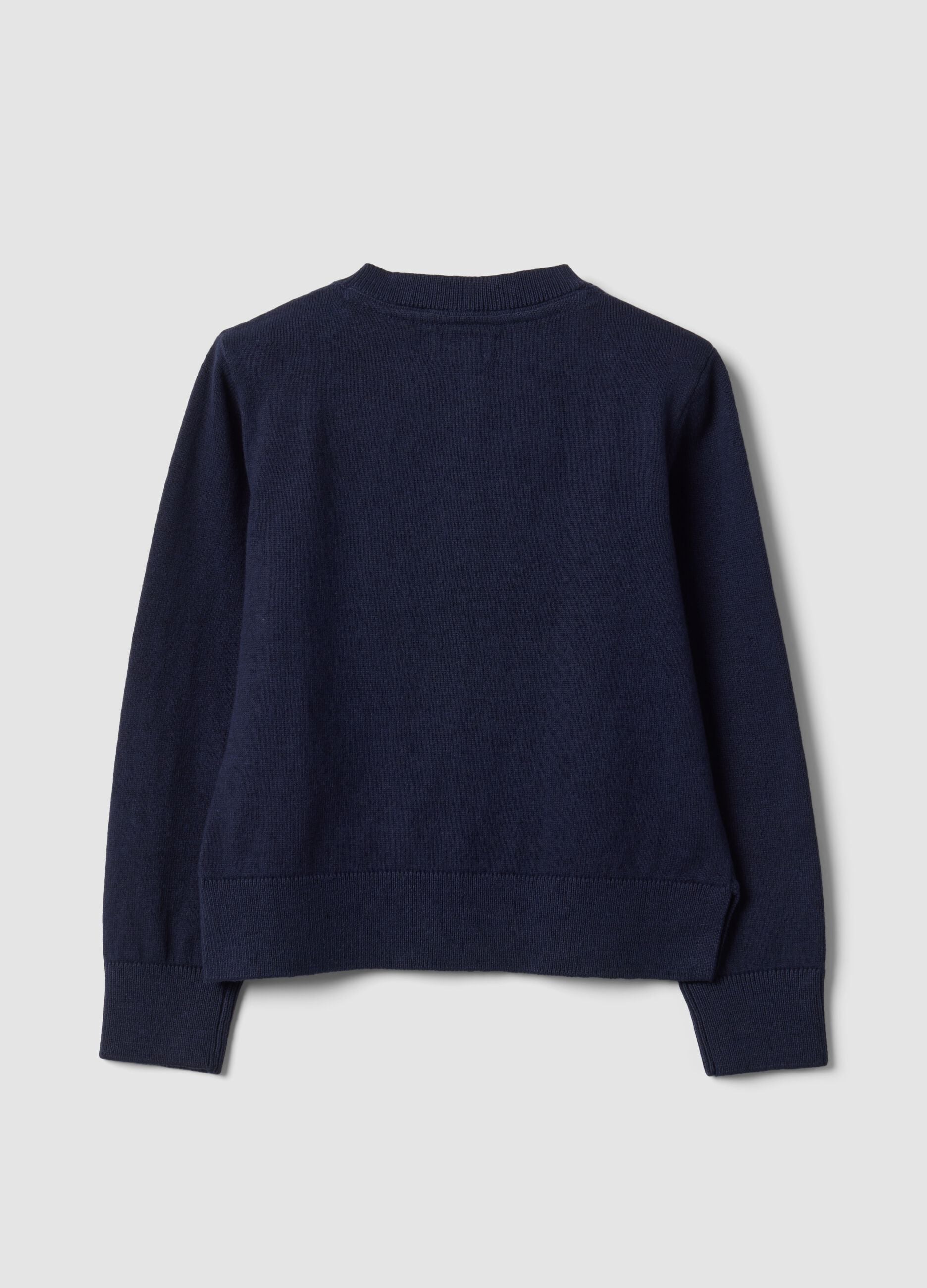 Blue cotton-blend crew-neck cardigan, regular fit, for girls