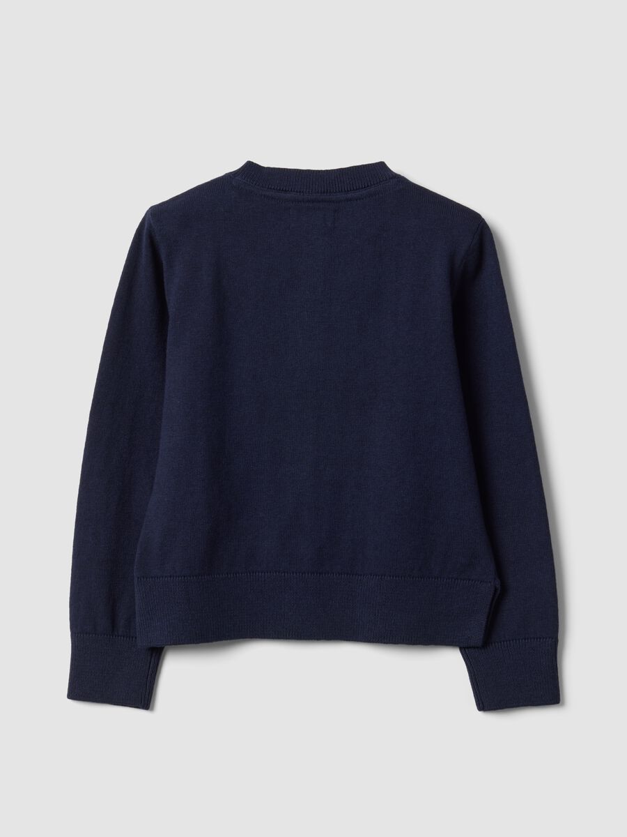 Blue cotton-blend crew-neck cardigan, regular fit, for girls_1