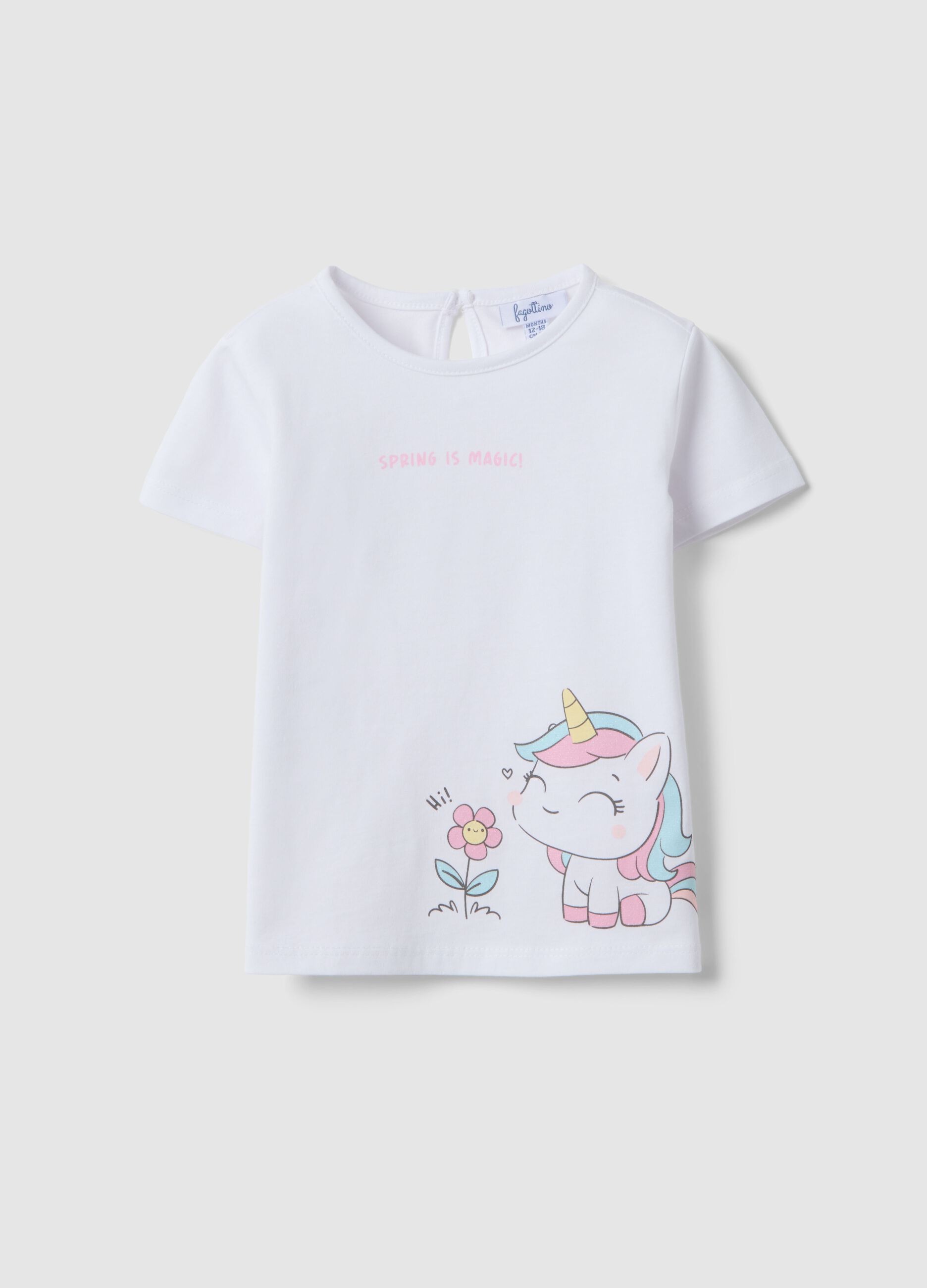 White pure cotton T-shirt for girls regular fit with unicorn