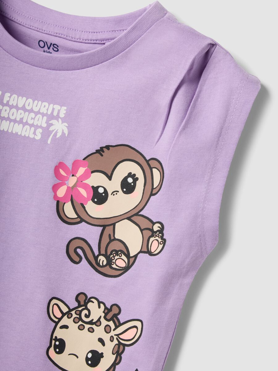 Purple pure cotton tank top with tropical print_2