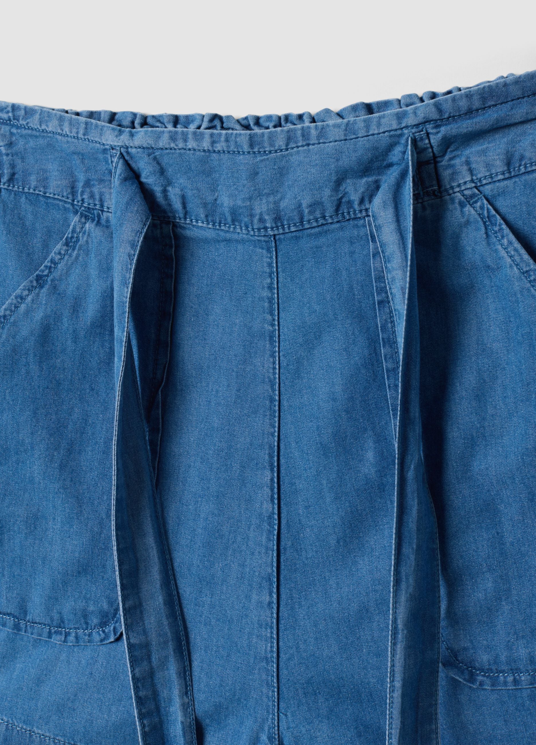 Light blue pure cotton denim shorts with elasticated waist, regular fit