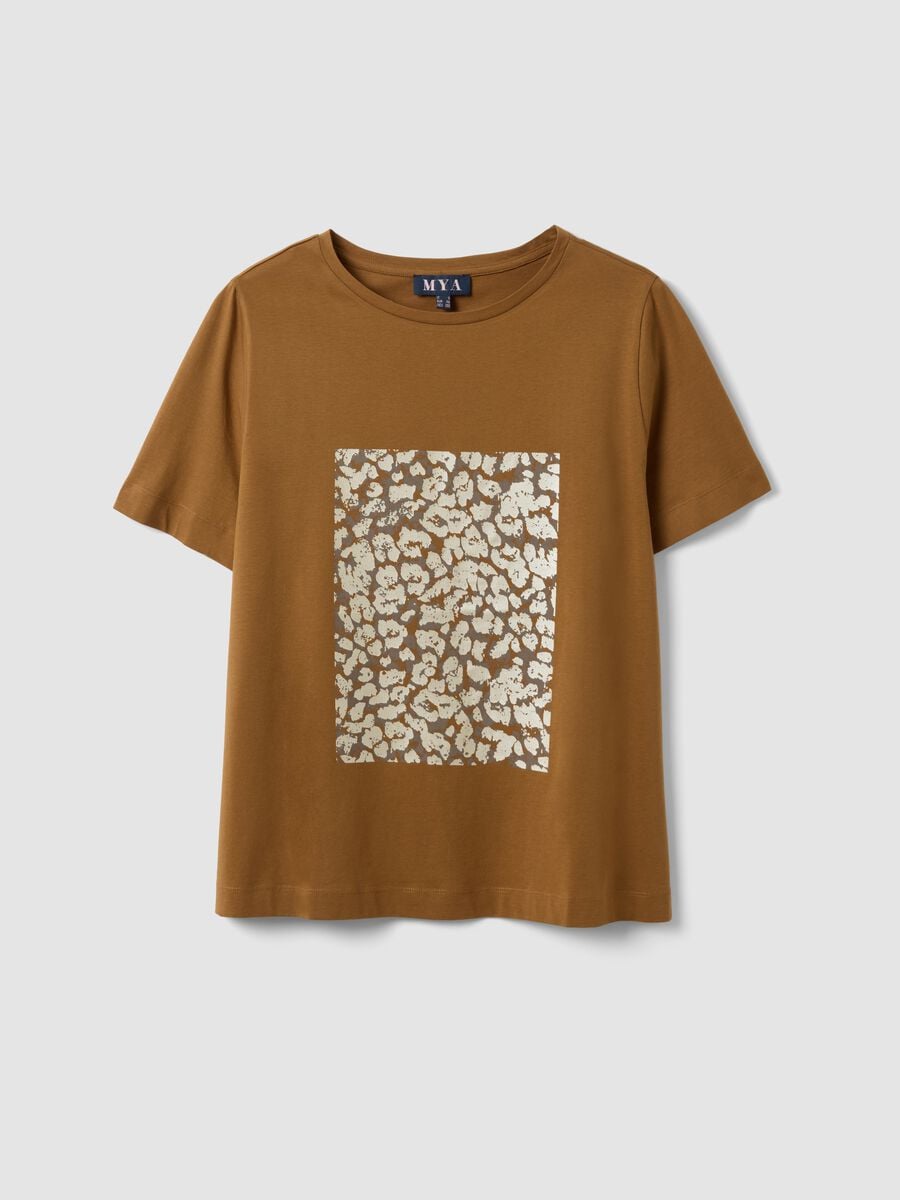 Brown pure cotton T-shirt with front print, regular fit_4