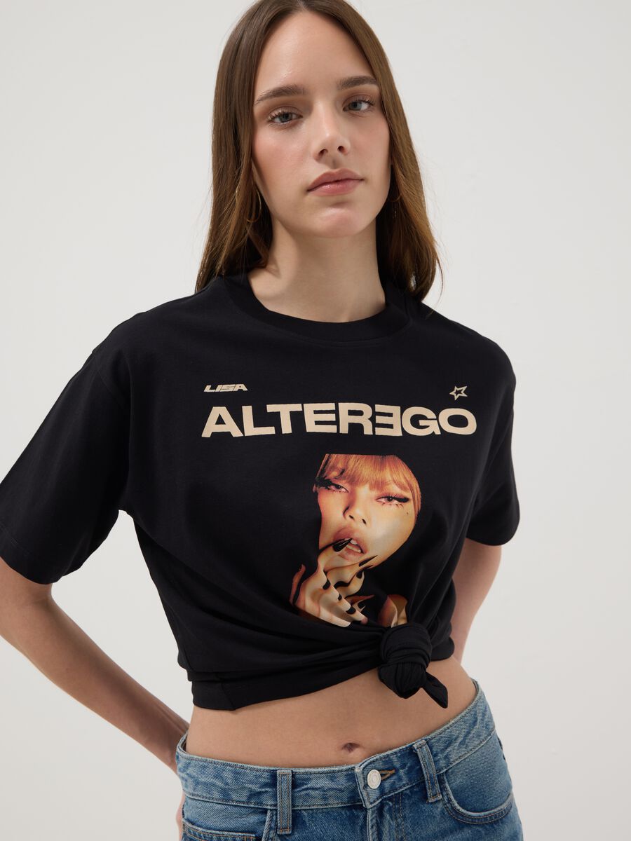 Black pure cotton regular-fit T-shirt with print_0
