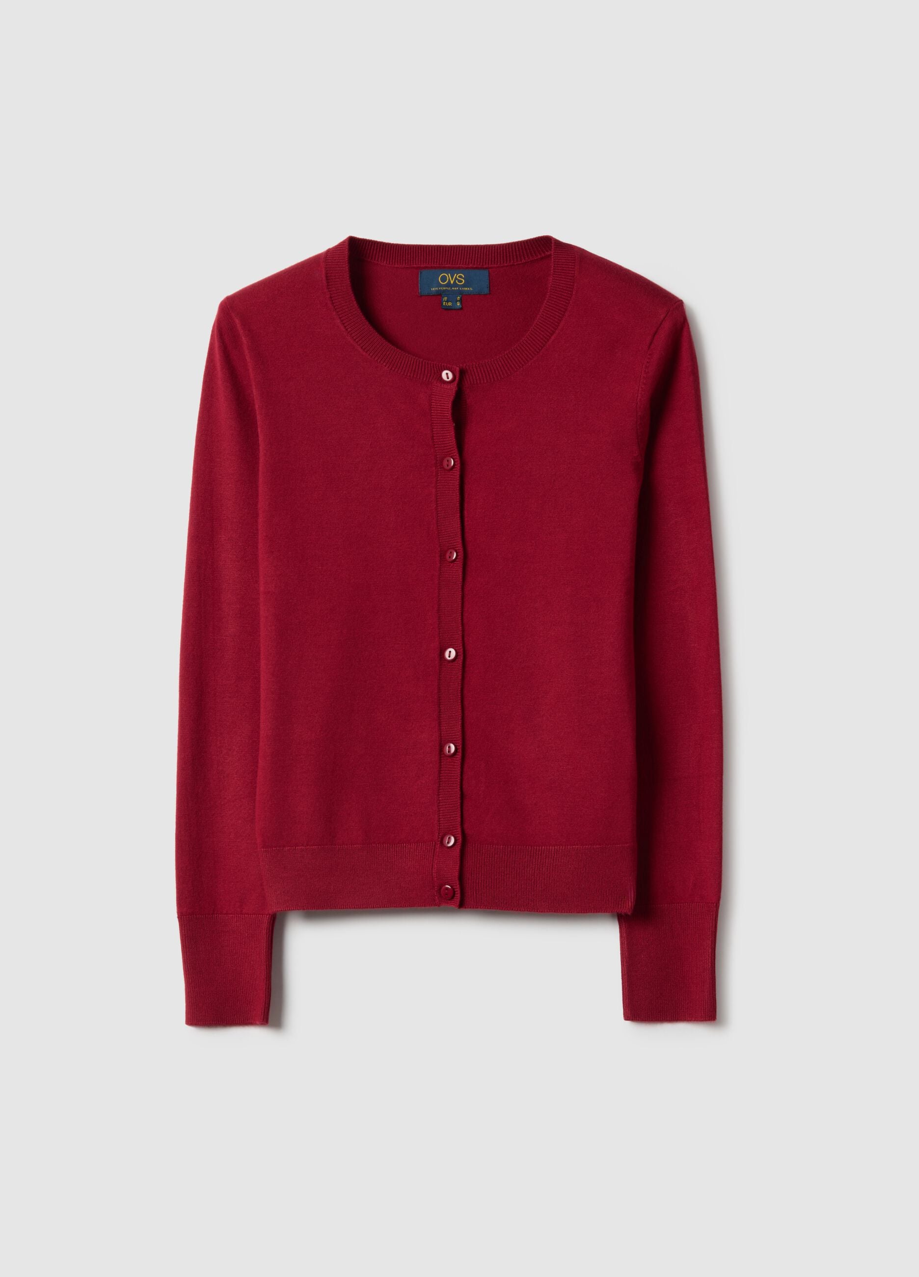 Regular fit red crew neck cardigan