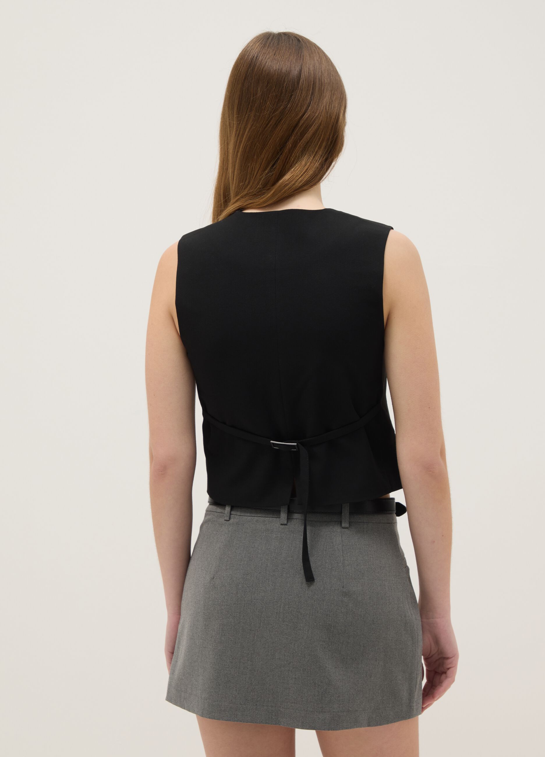 Black Stretch Fabric Waistcoat Regular Fit