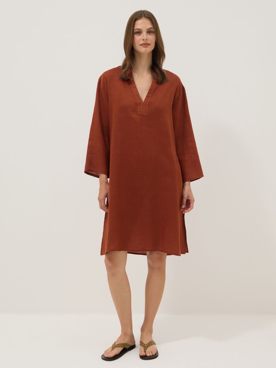Brown pure linen kaftan_1