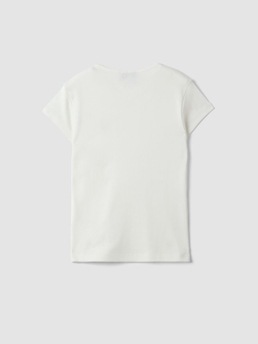 White pure cotton crew-neck T-shirt with heart print_1