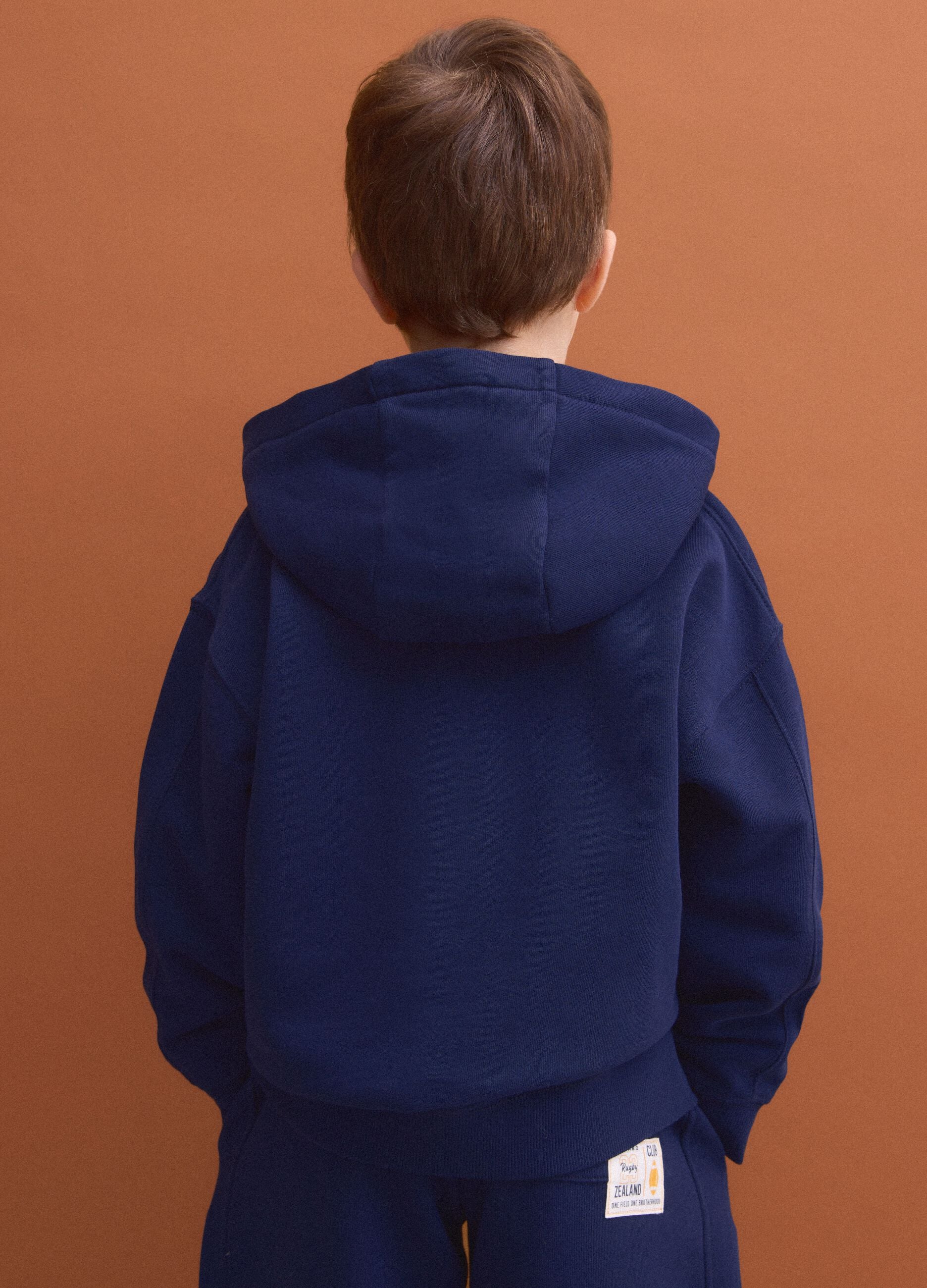 Blue pure cotton hoodie with regular fit for boys