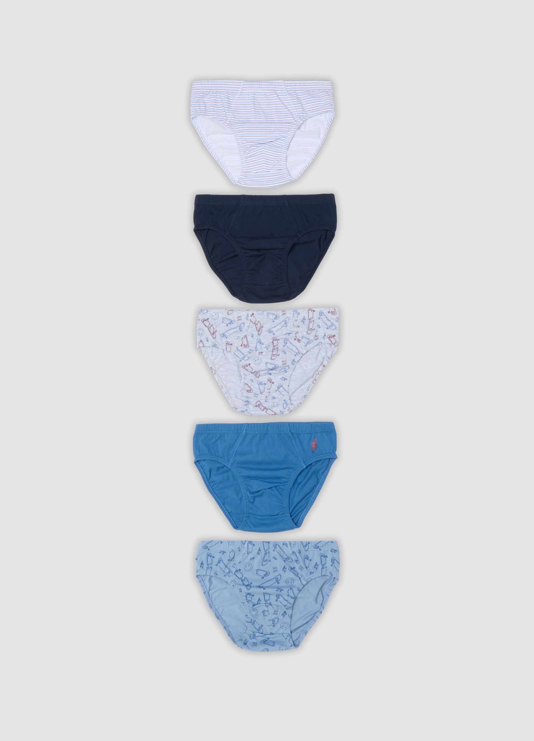Multipack of five multicolour briefs in pure organic cotton jersey