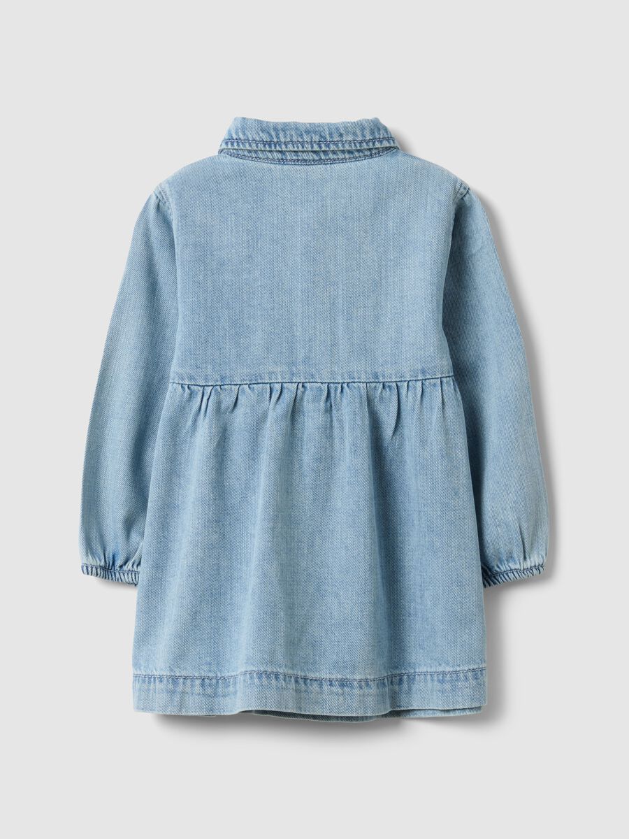 Blue regular fit girl's cotton blend dress with collar_1