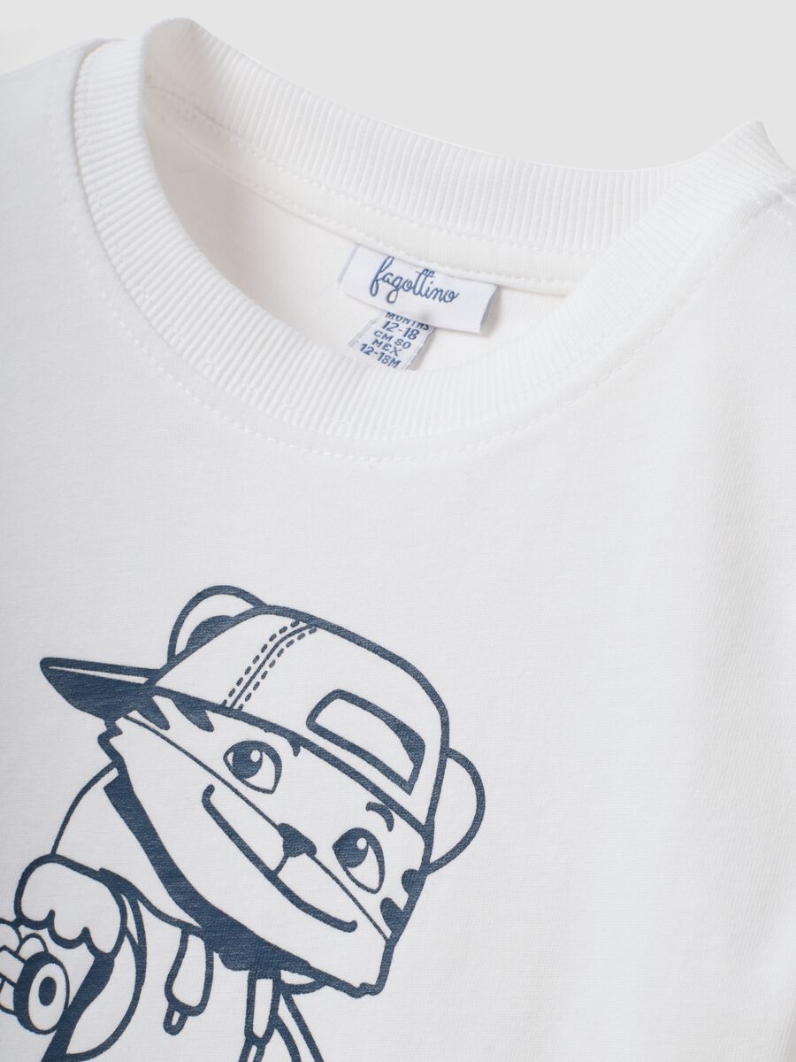 White oversized organic cotton jersey T-shirt with print for boys_2