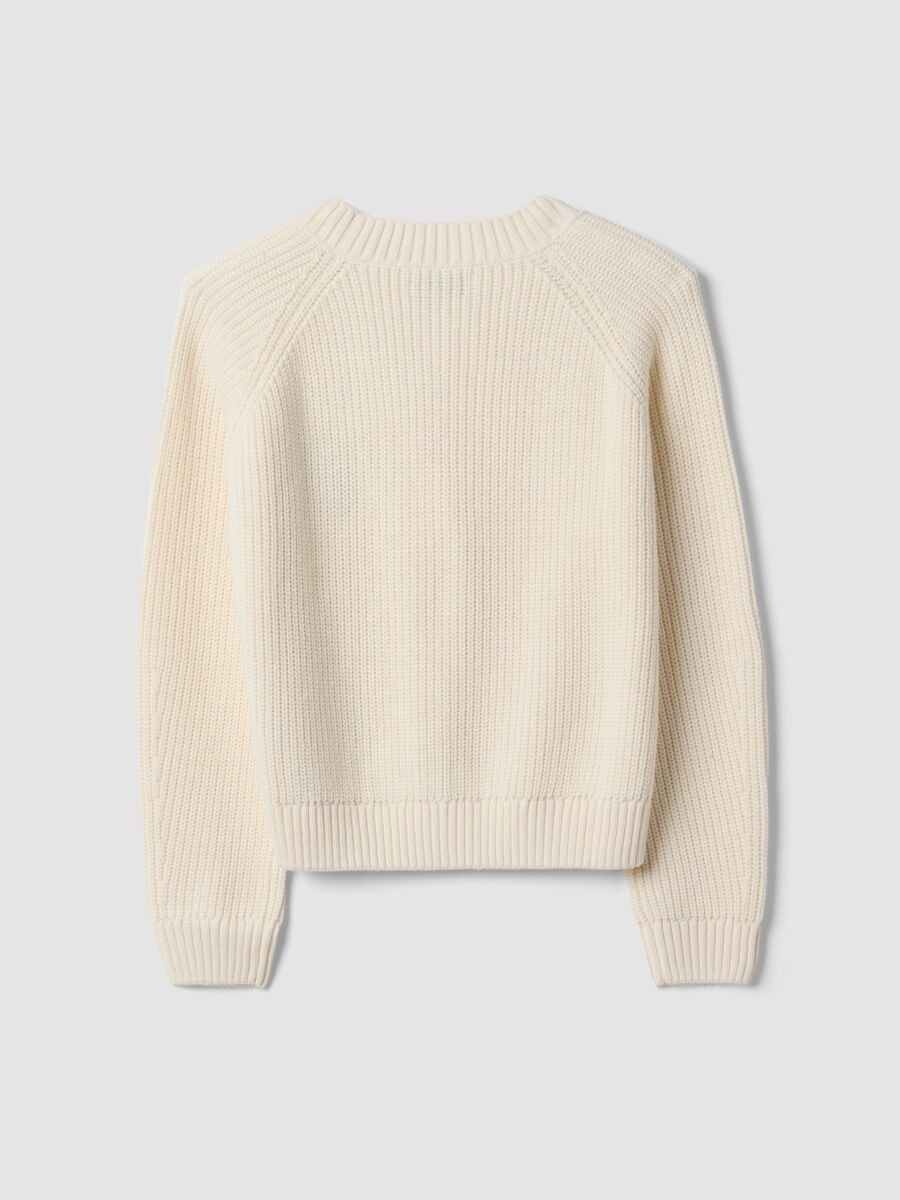 Cardigan beige in misto cotone con scollo profondo a V fitted_6