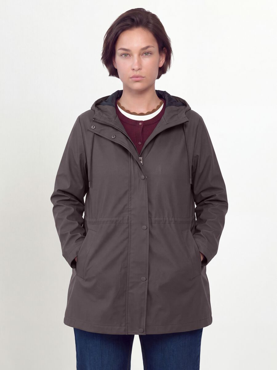 Purple rain jacket with hood, zip and popper fastening, regular fit_1