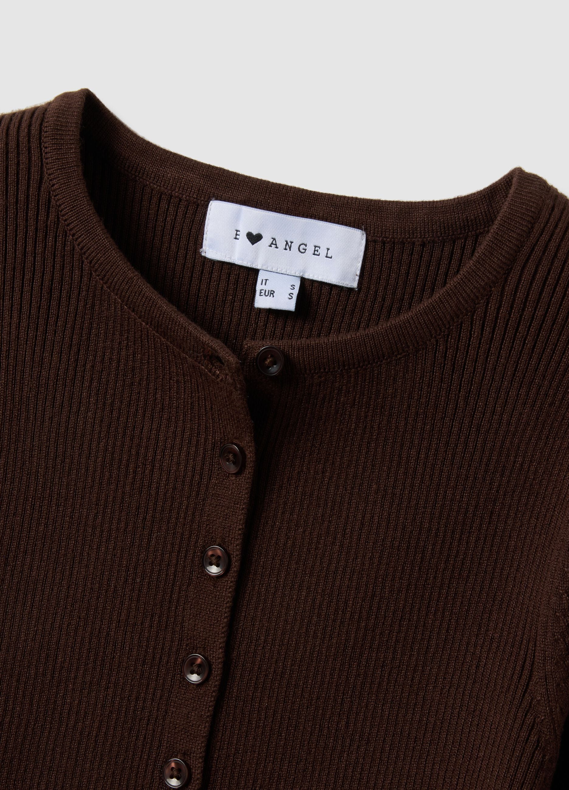 Brown viscose blend fitted cardigan