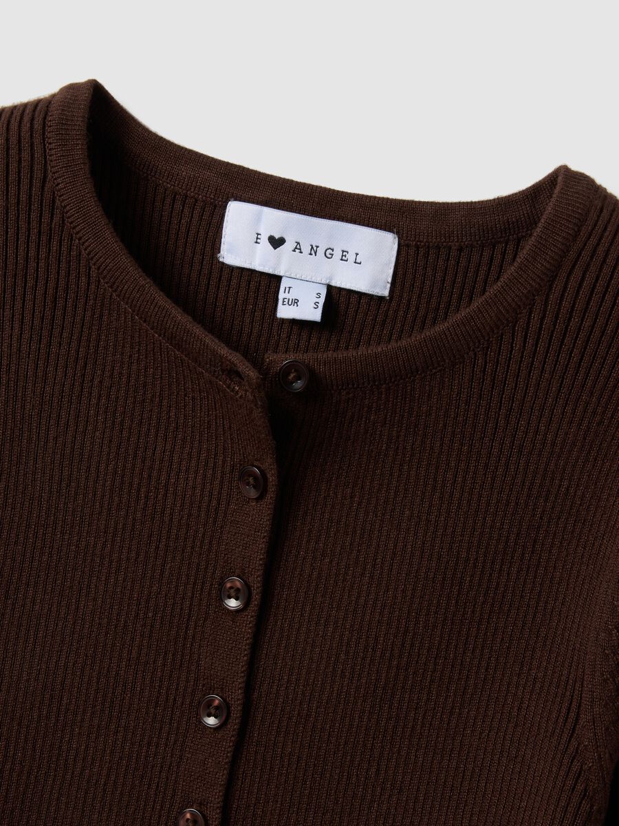 Brown viscose blend fitted cardigan_5