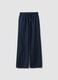 Blue pure cotton wide-leg denim trousers with drawstring_4