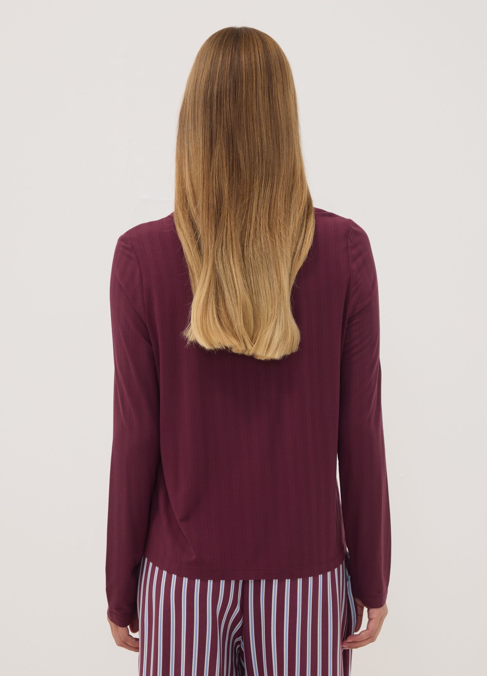 Red ribbed stretch viscose pyjama top