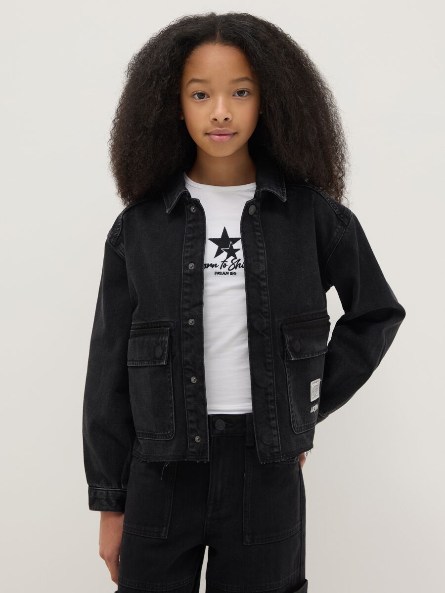 Girl's pure cotton black jacket regular fit_0
