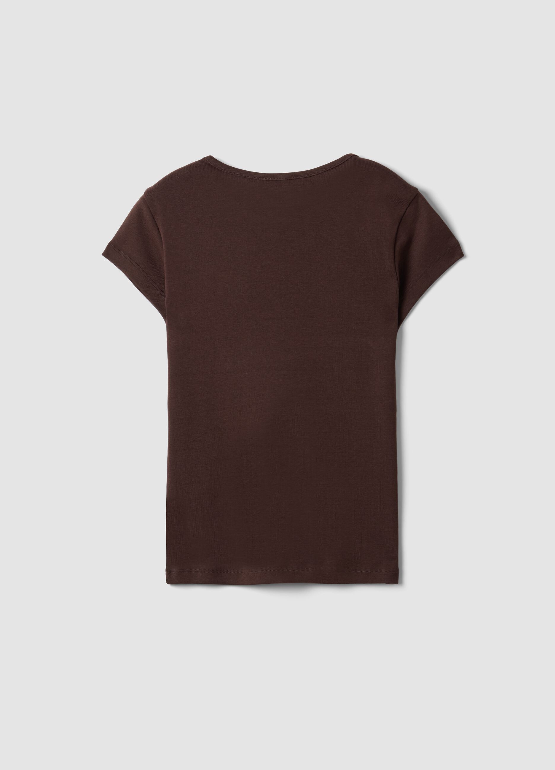 Brown pure cotton crew-neck T-shirt with slogan