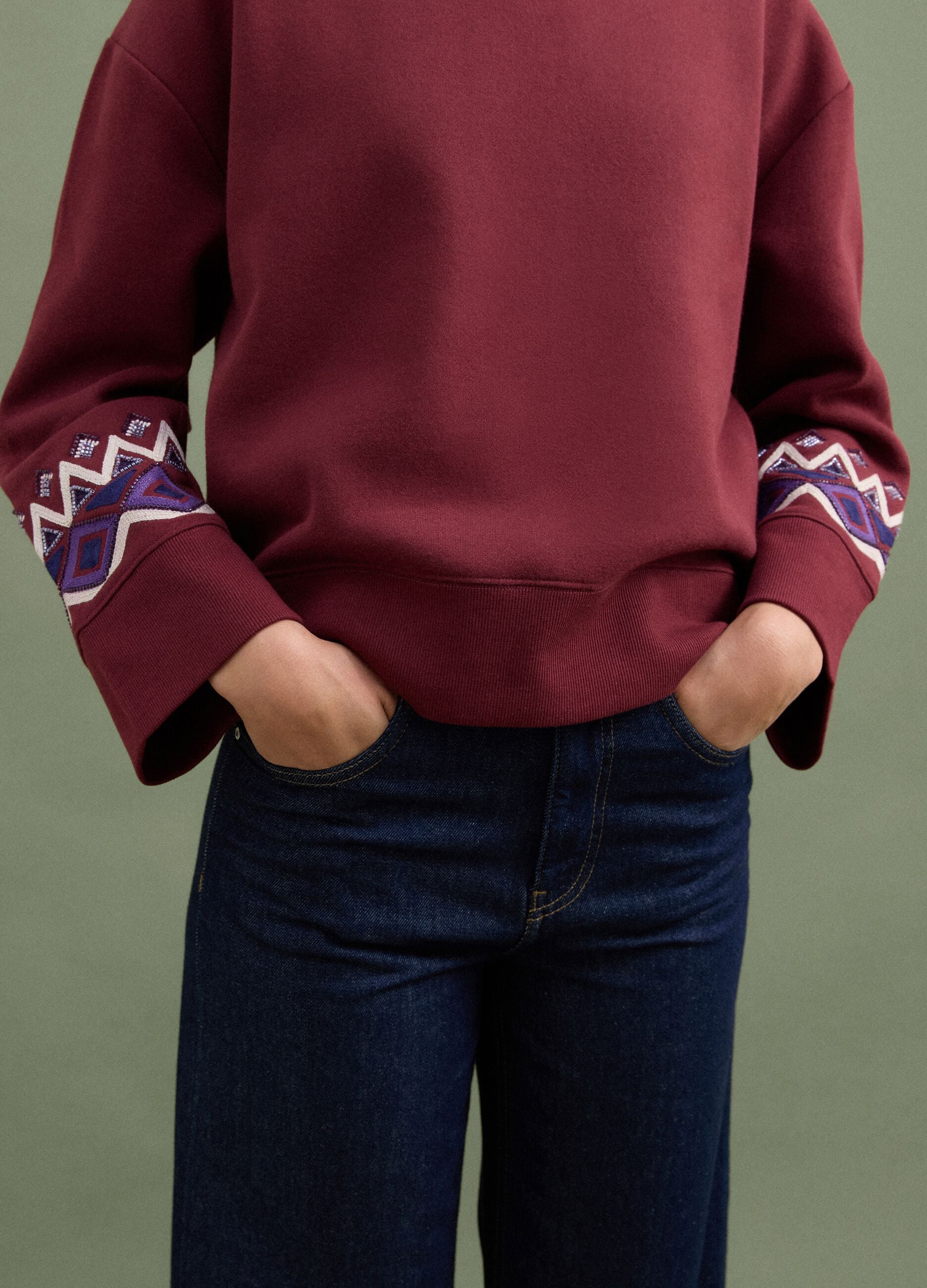 Red cotton-blend sweatshirt with regular fit pattern