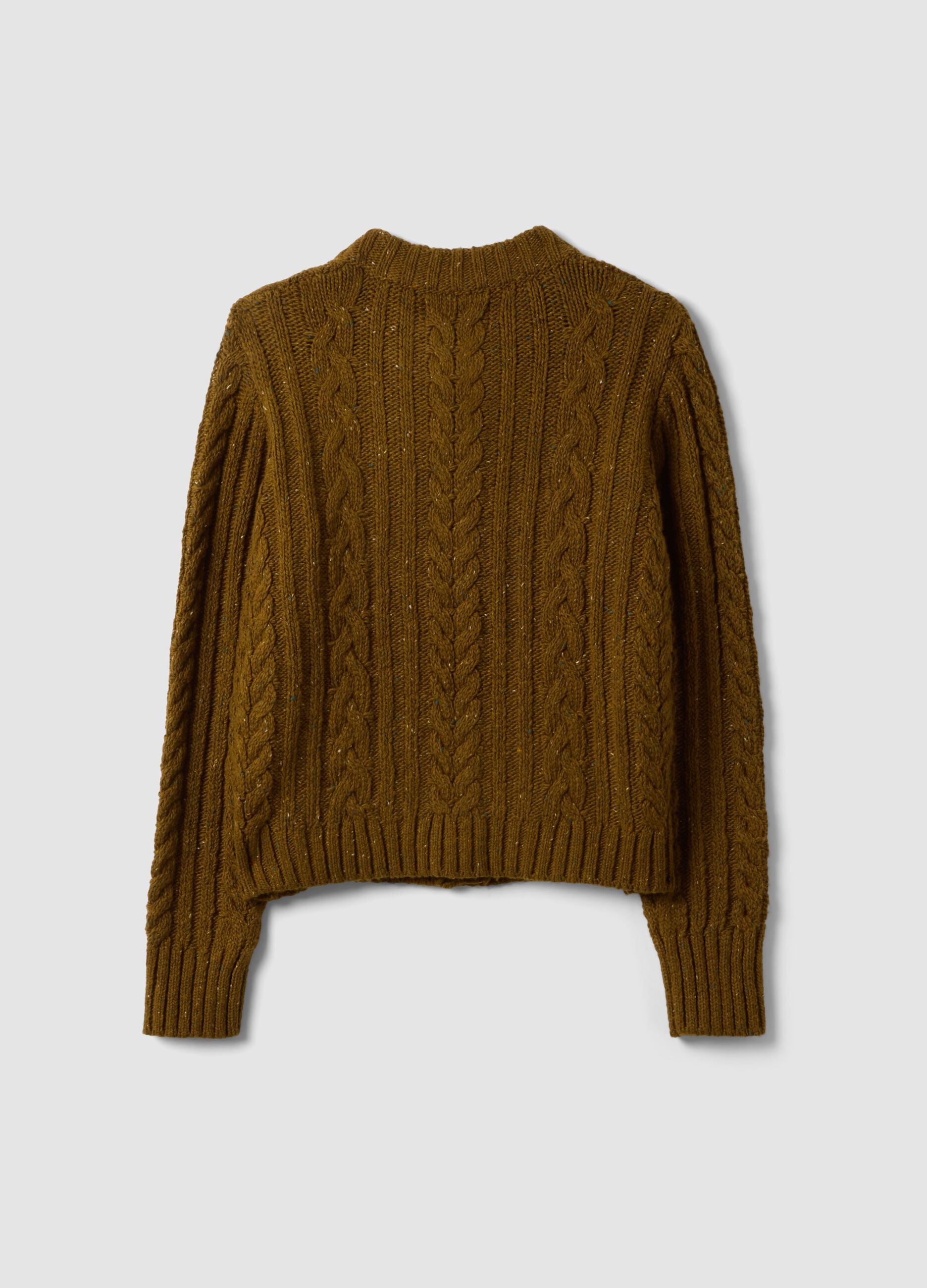 Brown cable-knit stretch wool cardigan