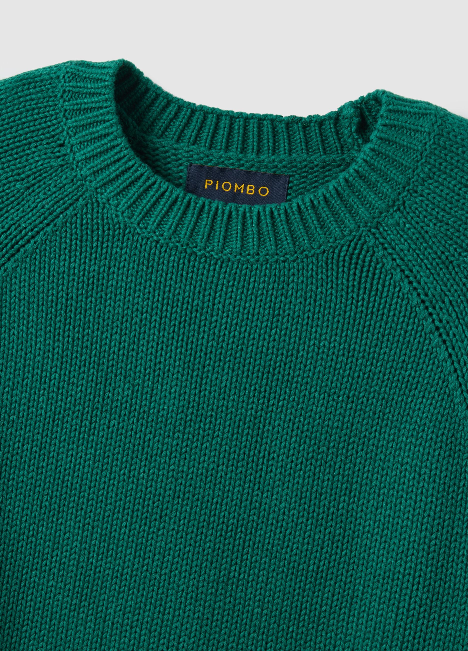Green crew neck pullover in pure cotton regular fit