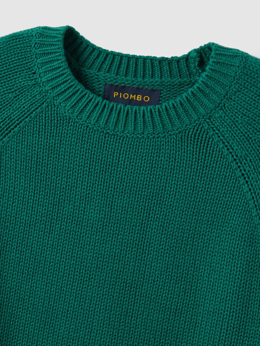 Green crew neck pullover in pure cotton regular fit_5