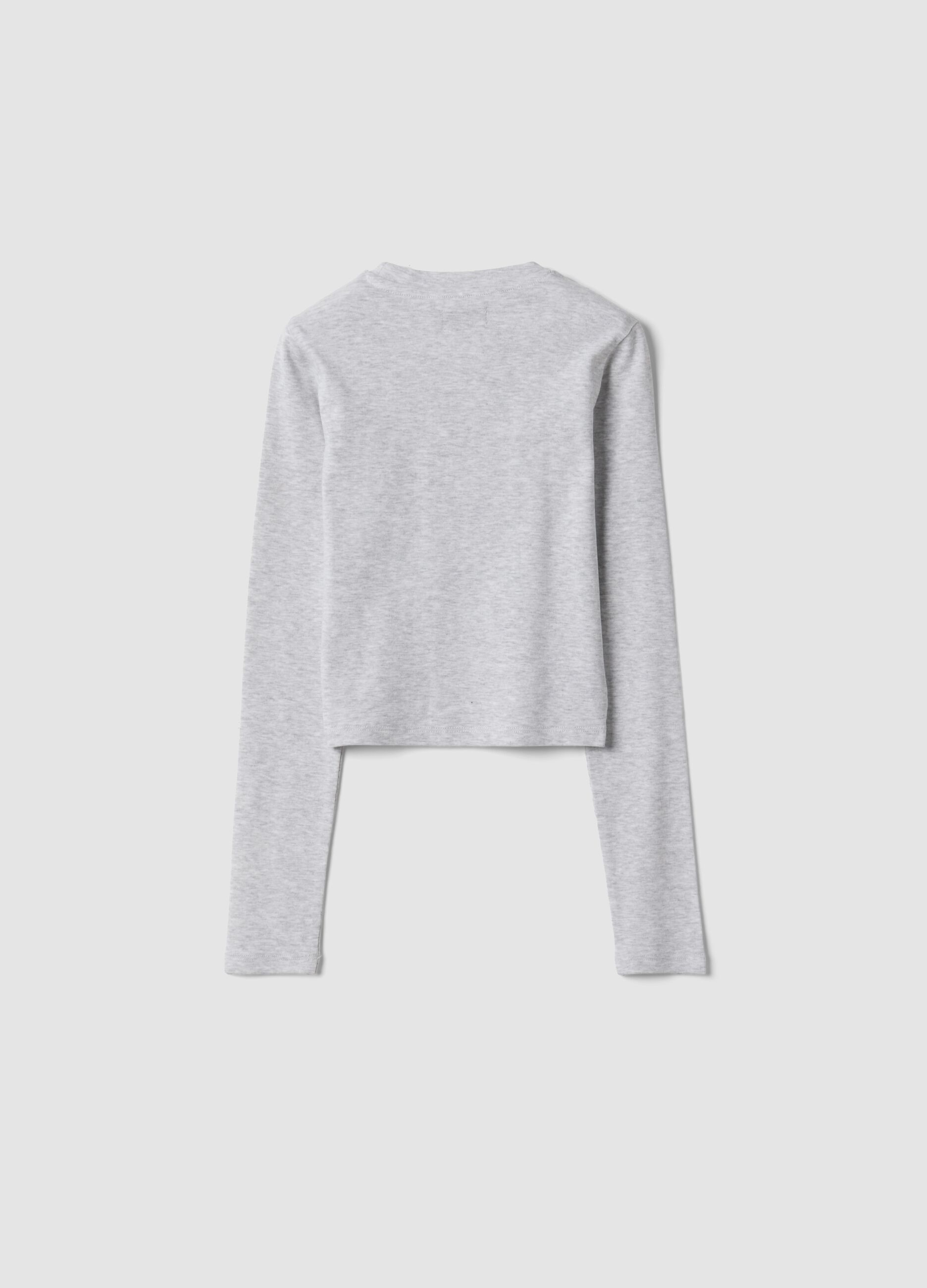 Grey organic cotton and stretch viscose T-shirt with rhinestones