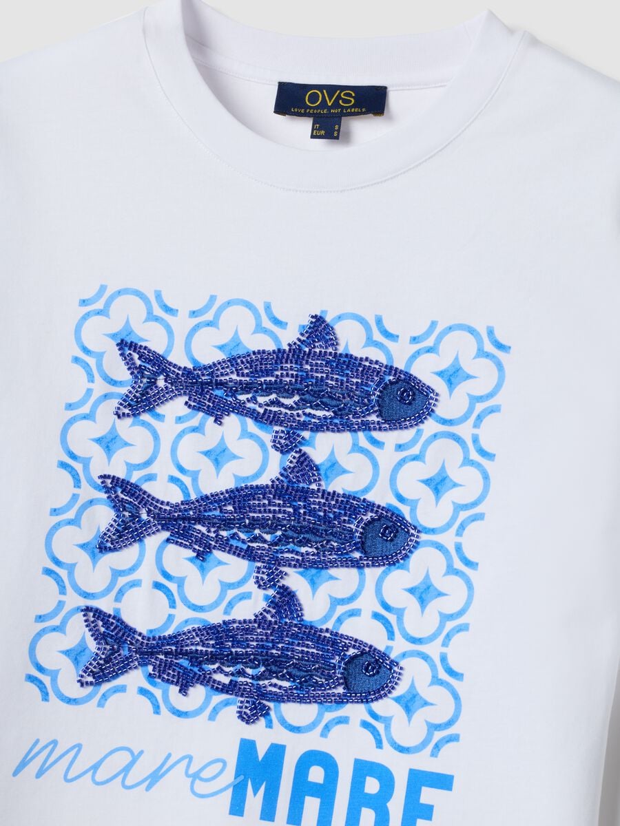 White 100% cotton T-shirt with front print_5