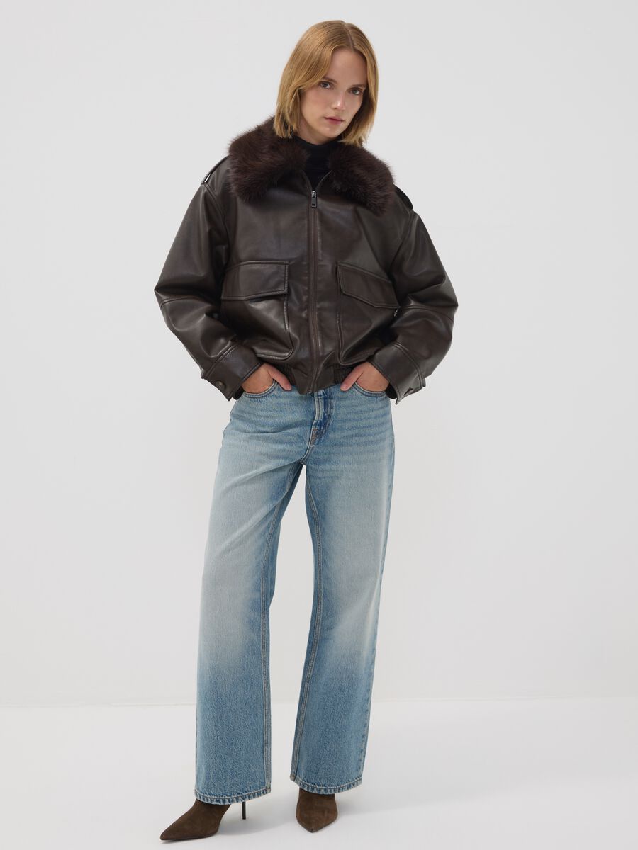Brown viscose-blend parka with contrasting collar_2
