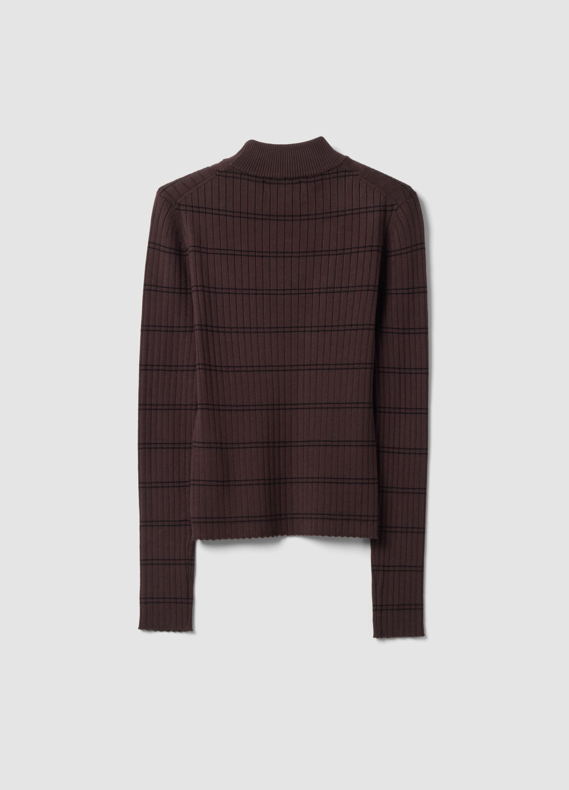 Brown fitted viscose-blend jumper with mock neck